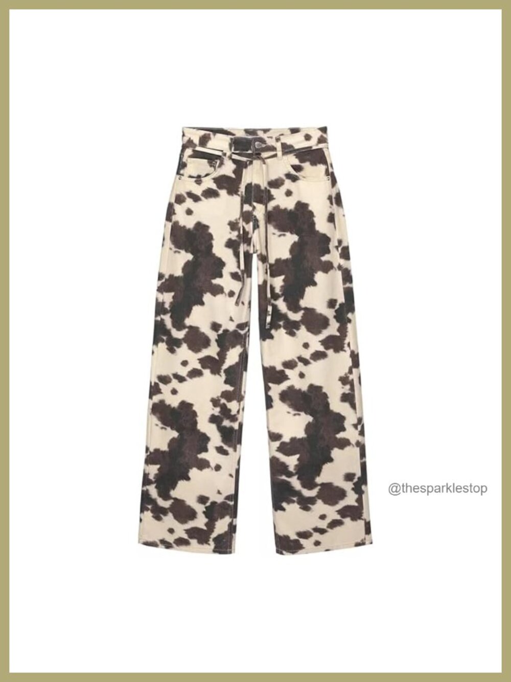 100% Cotton Cow Print Wide Leg Straight Jeans High Waisted Baggy Denim Pants